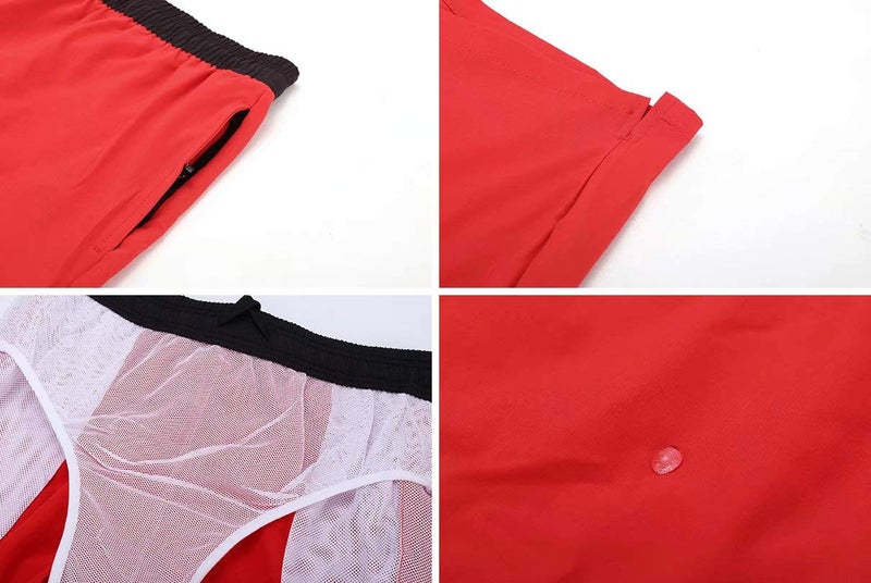 Tyhengta Mens Swim Trunks Quick Dry Stretch Shorts with Zipper Pockets and Mesh Lining Red 34 - Image 4